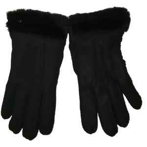 UGG Black Leather Shearling Winter Gloves
